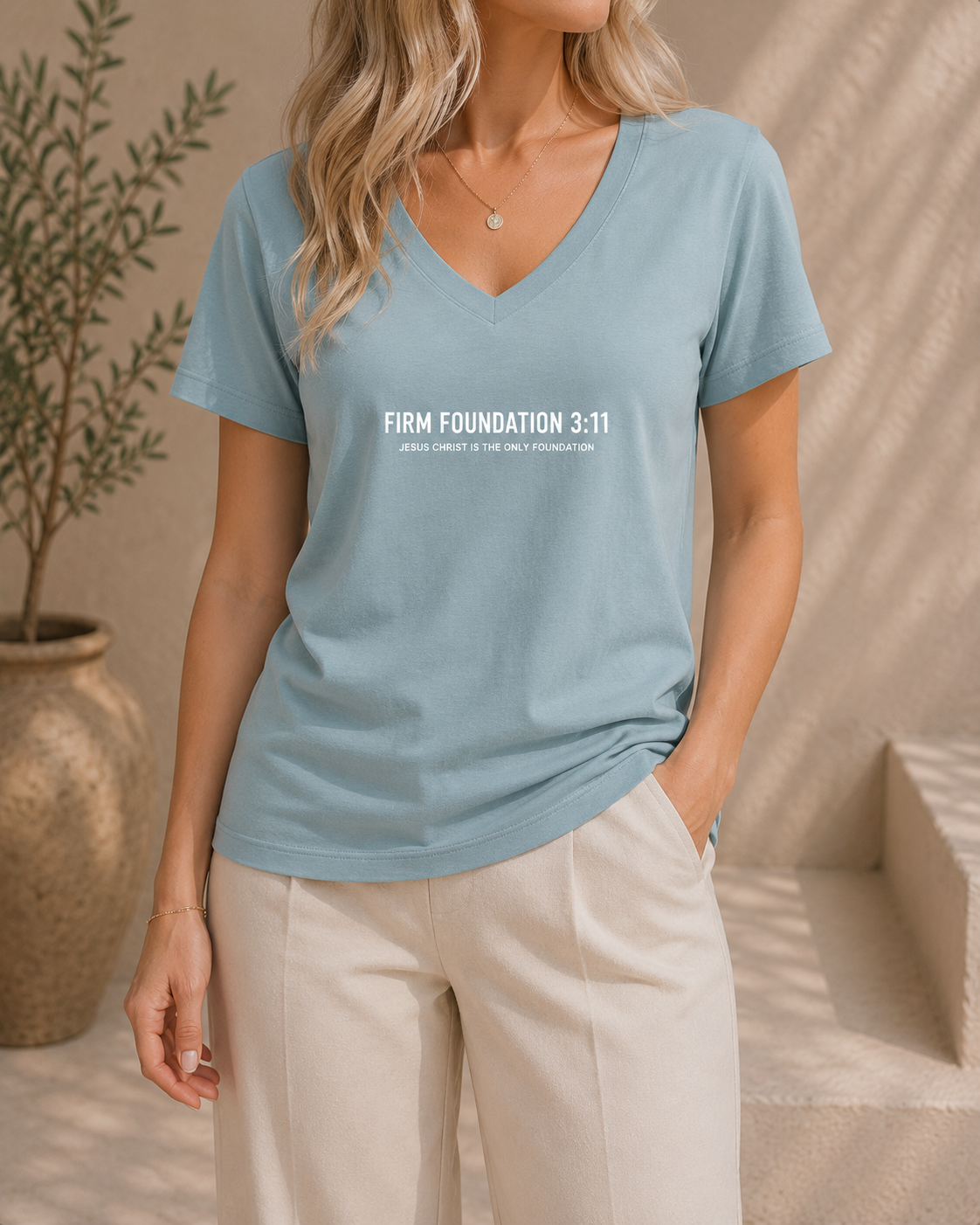 "The Foundation" Ladies V-Neck by Firm Foundation 3:11