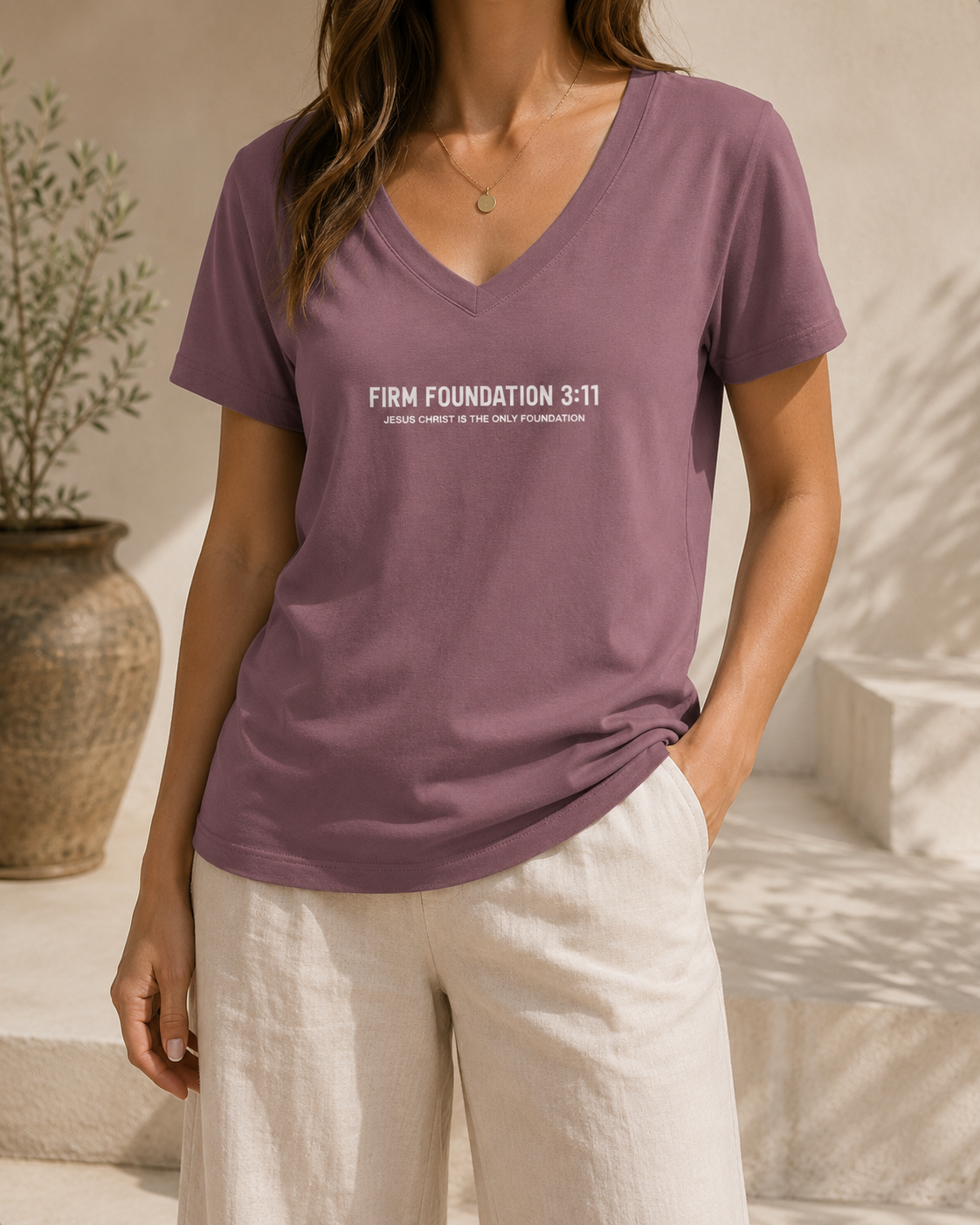 "The Foundation" Ladies V-Neck by Firm Foundation 3:11