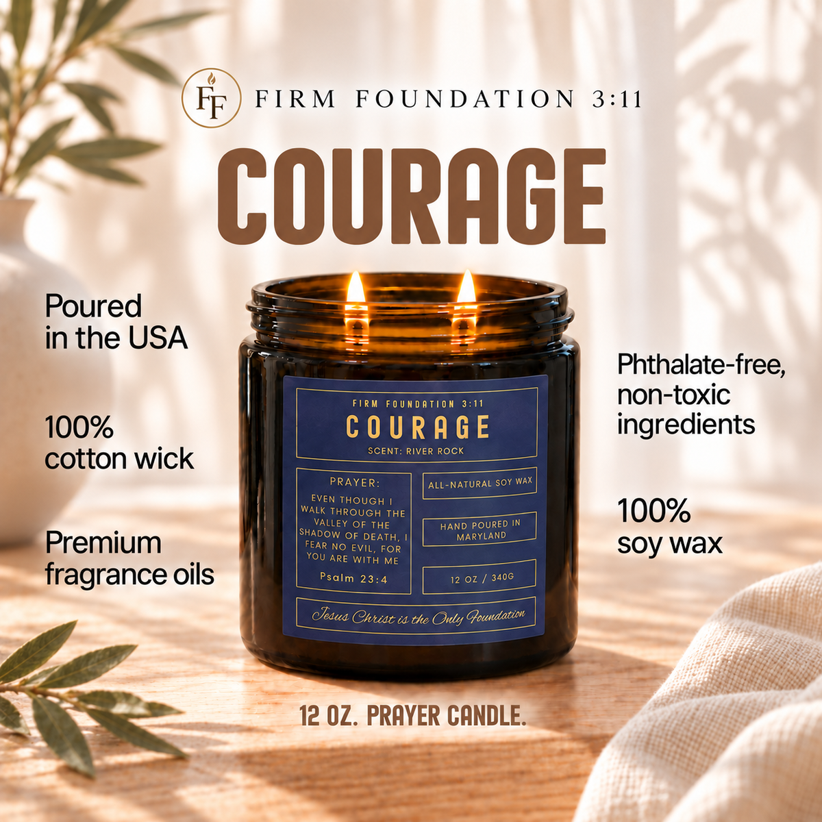 Courage prayer candle with candle details