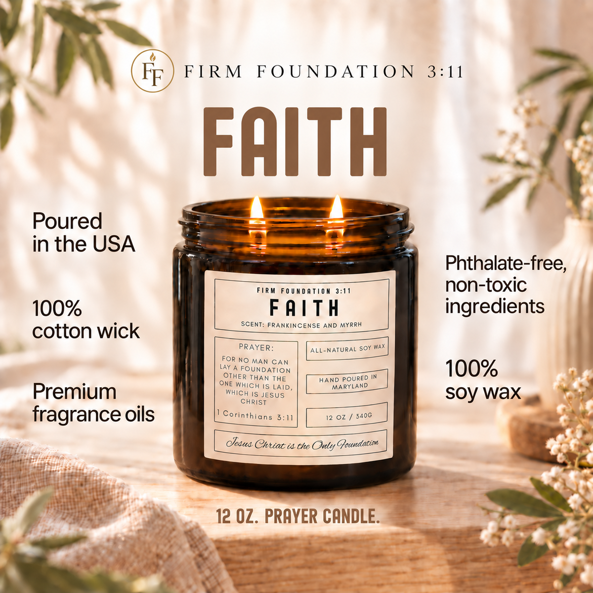 Faith prayer candle with candle details