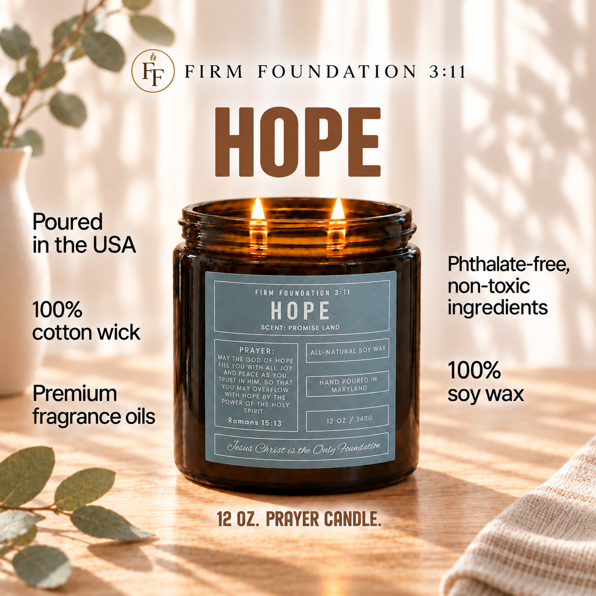 Hope prayer candle with candle details