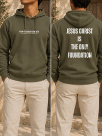 Jesus Foundation Army hoodie — front and back lifestyle mockup