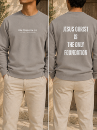 Jesus Foundation Cement sweatshirt — front and back lifestyle mockup