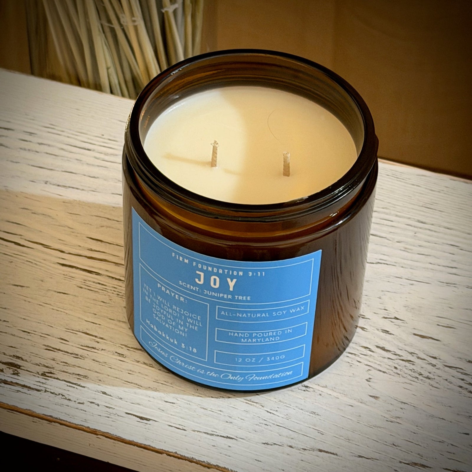 "Joy" Prayer Candle - Hand Poured Premium Soy Wax - Firm Foundation 3:11