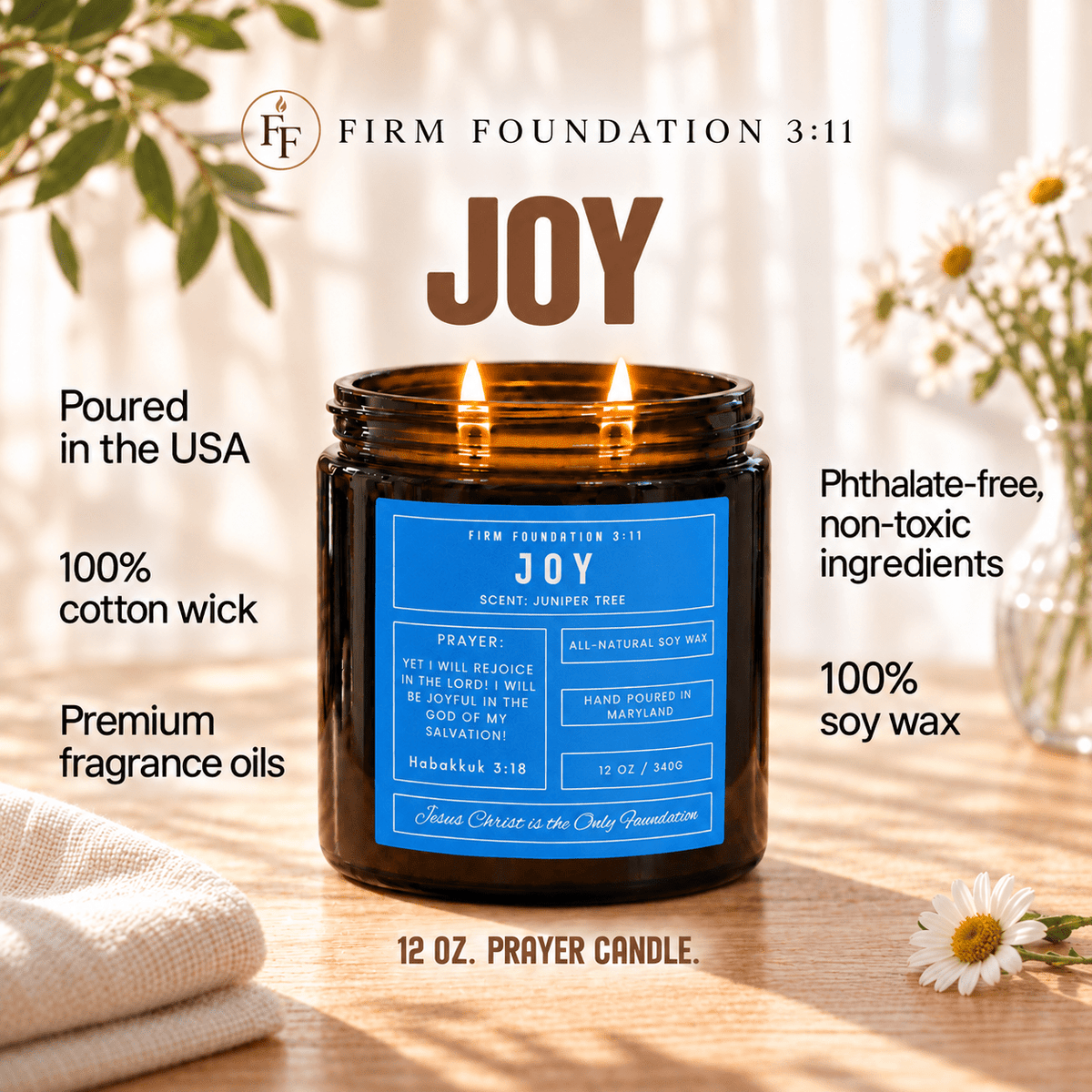 Joy Prayer Candle | Juniper Tree - Firm Foundation 3:11