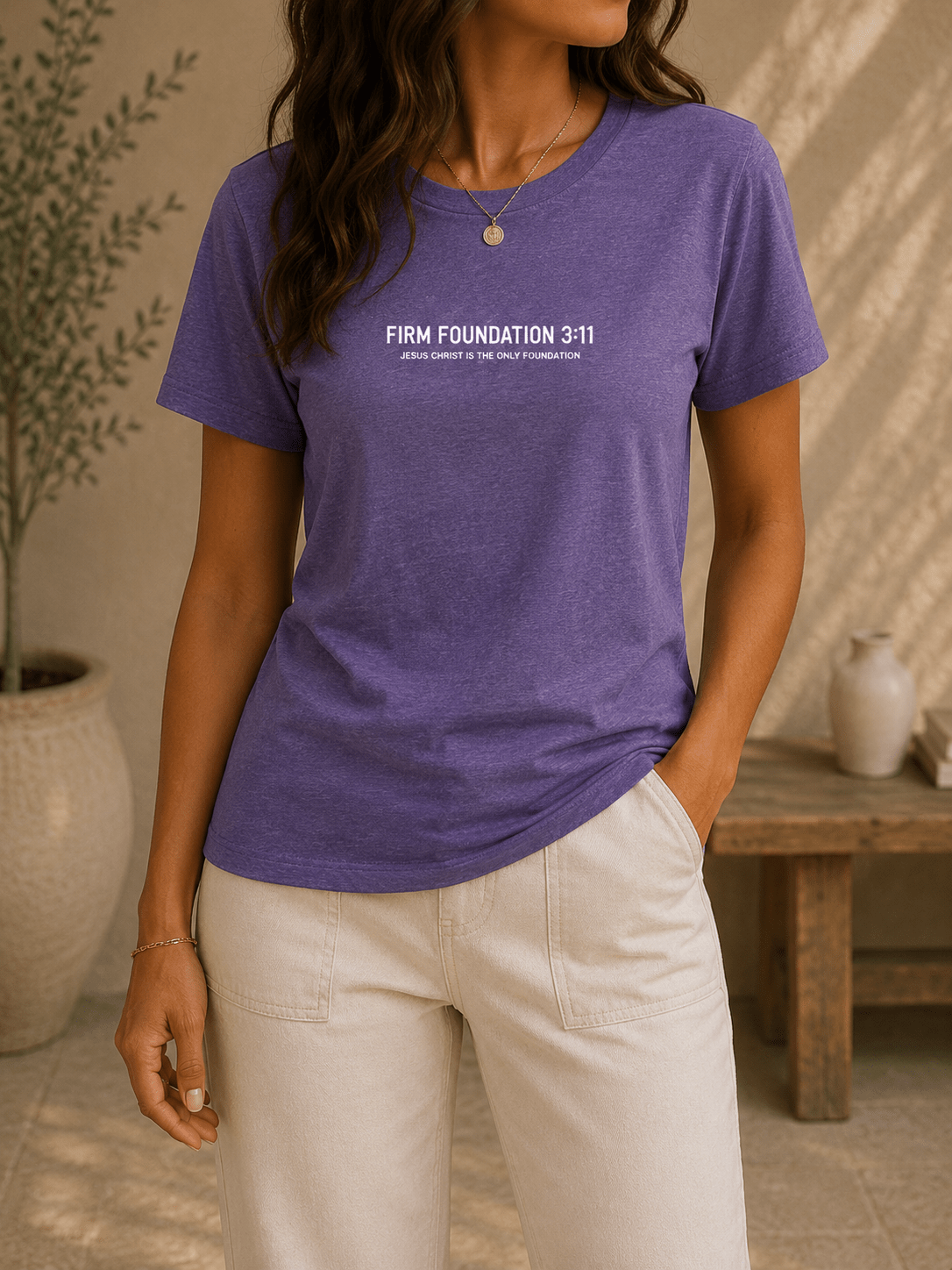 Ladies Crew "Jesus Christ is the Only Foundation" T-Shirt - Firm Foundation 3:11