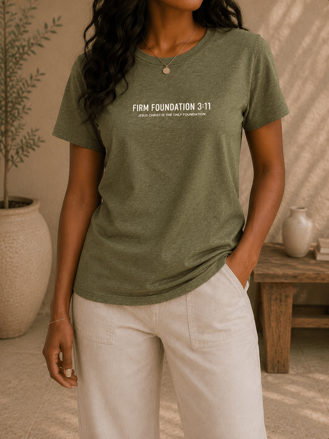 Ladies Crew "Jesus Christ is the Only Foundation" T-Shirt - Firm Foundation 3:11
