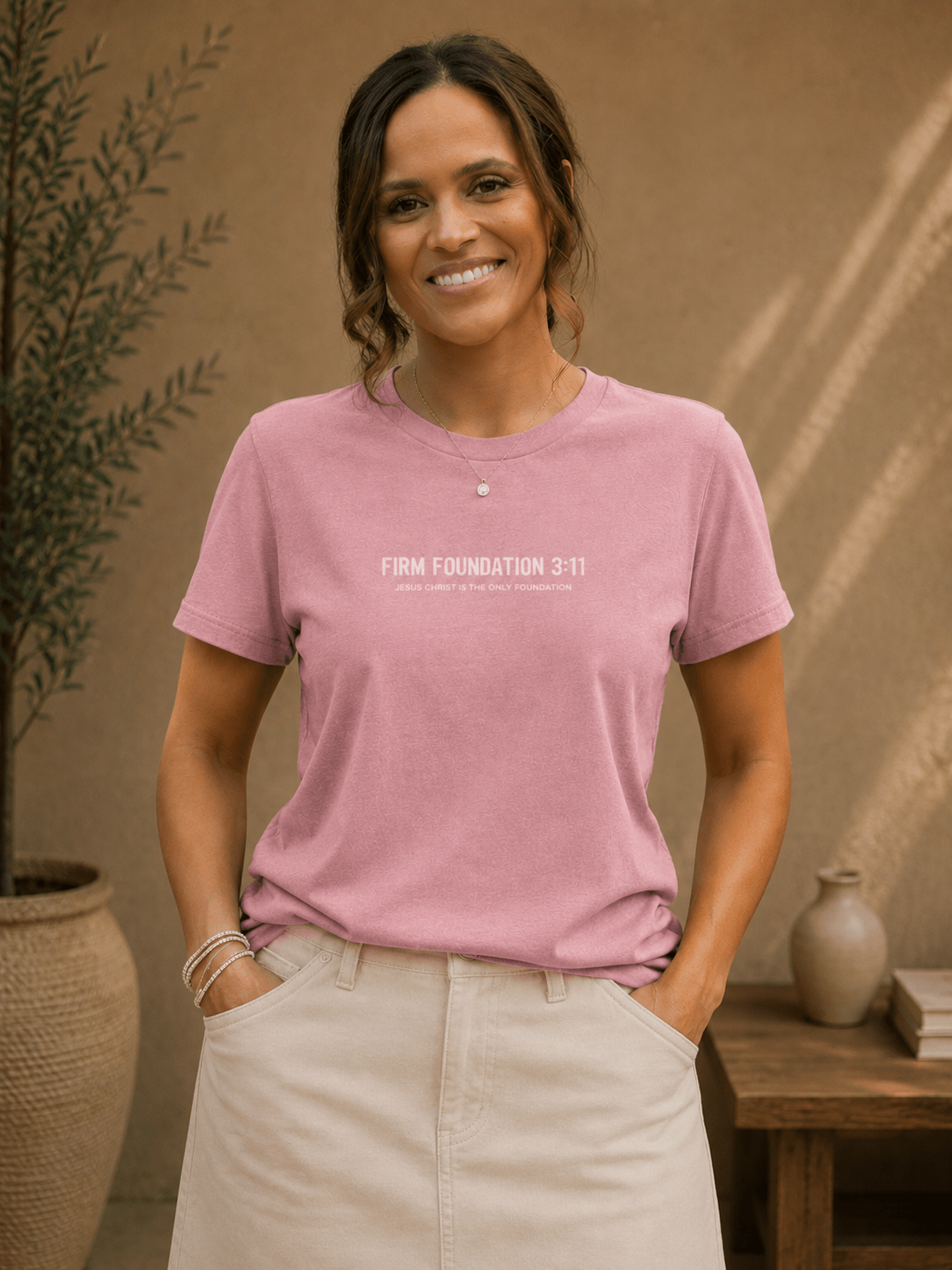 Ladies Crew "Jesus Christ is the Only Foundation" T-Shirt - Firm Foundation 3:11