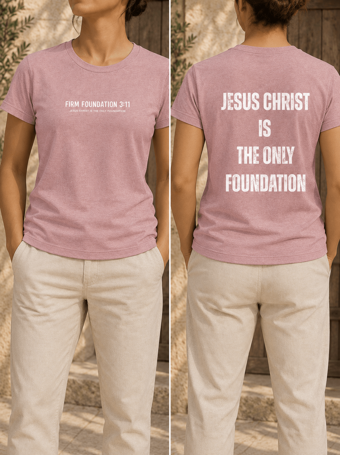 Ladies Crew "Jesus Christ is the Only Foundation" T-Shirt - Firm Foundation 3:11