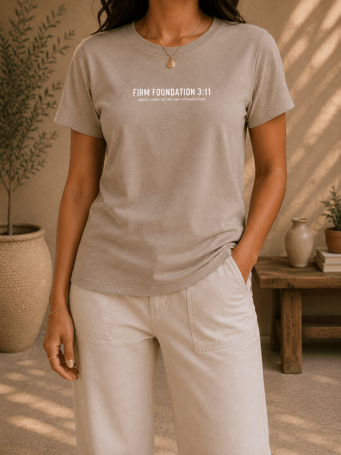 Ladies Crew "Jesus Christ is the Only Foundation" T-Shirt - Firm Foundation 3:11