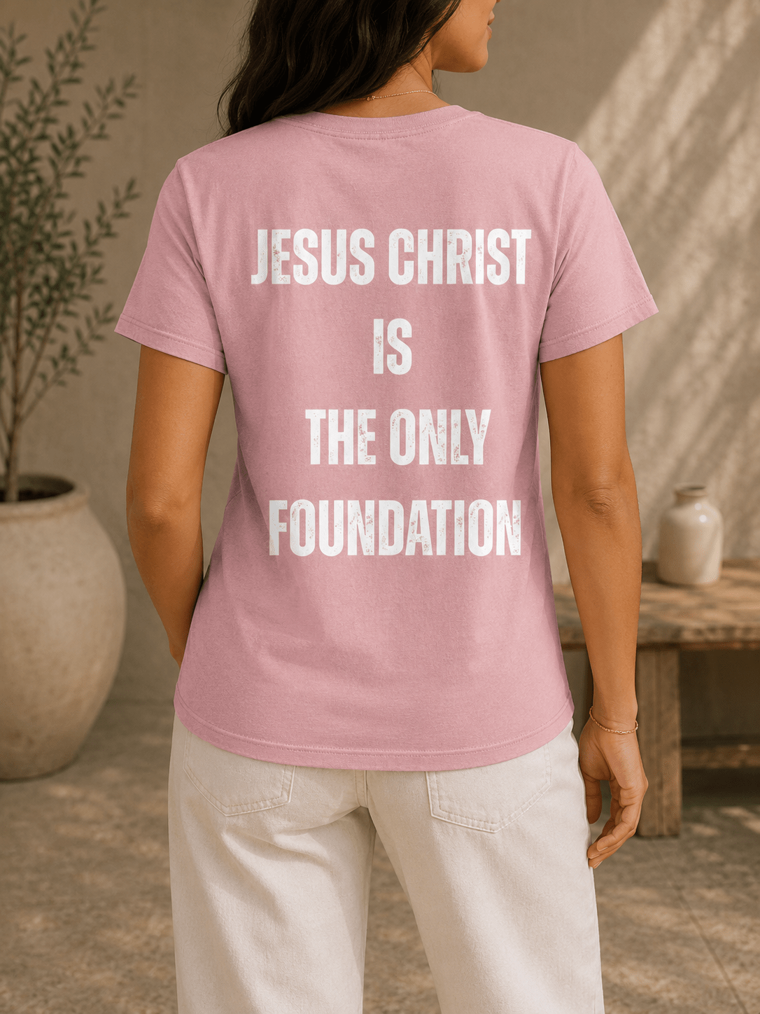 Ladies Crew "Jesus Christ is the Only Foundation" T-Shirt - Firm Foundation 3:11