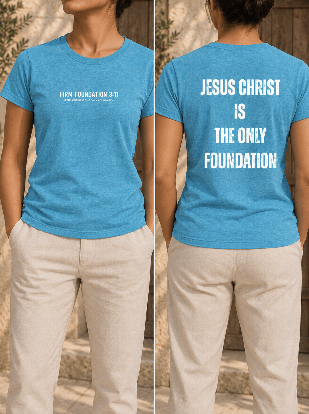 Ladies Crew "Jesus Christ is the Only Foundation" T-Shirt - Firm Foundation 3:11