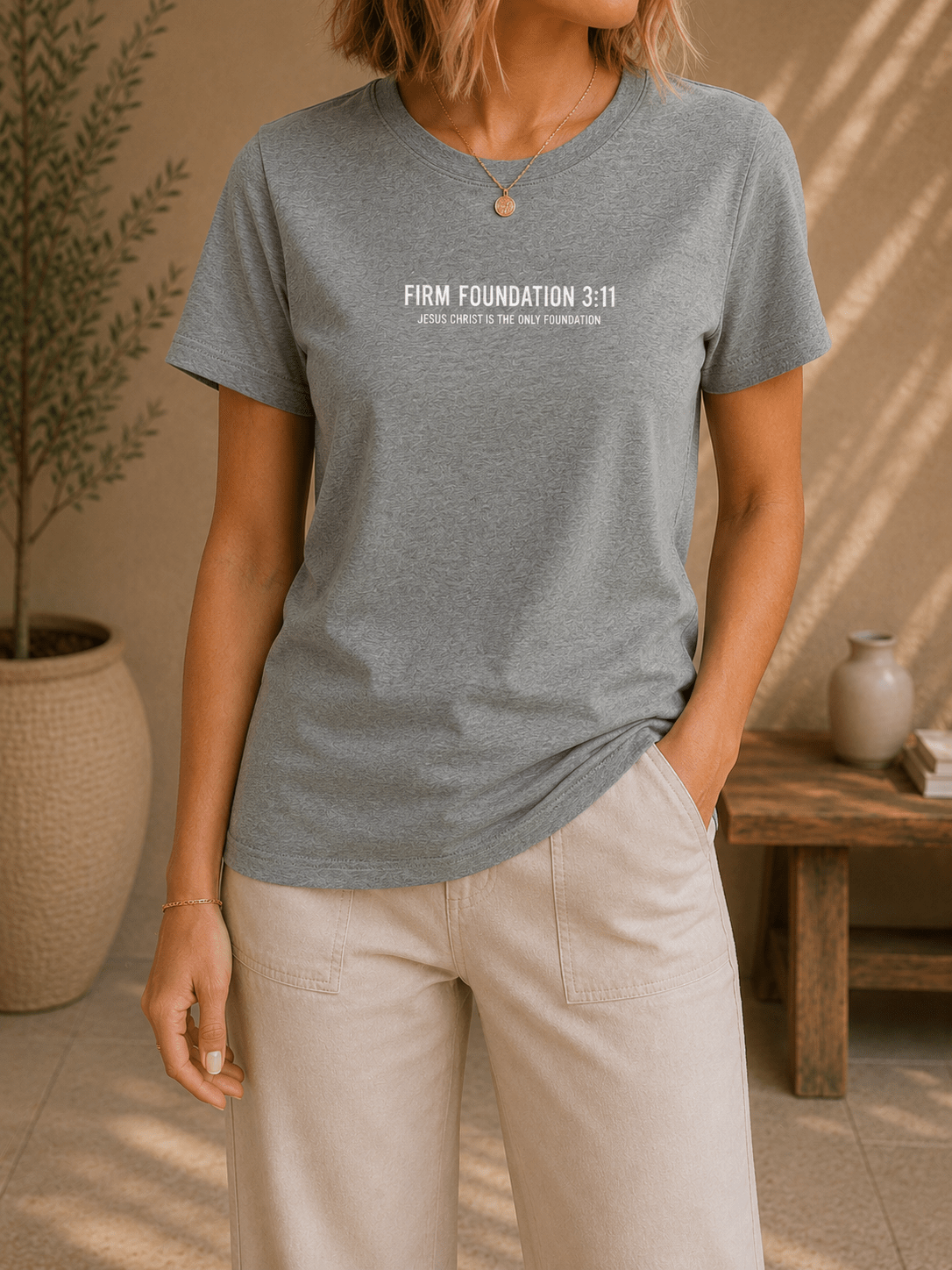 Ladies Crew "Jesus Christ is the Only Foundation" T-Shirt - Firm Foundation 3:11
