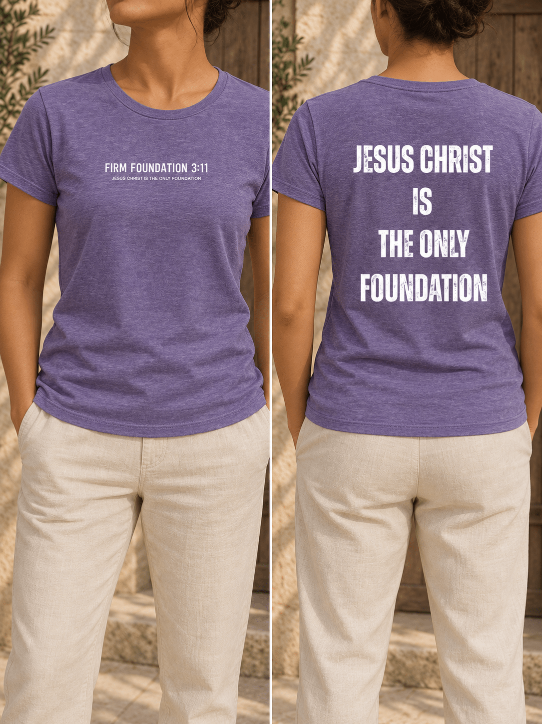 Ladies Crew "Jesus Christ is the Only Foundation" T-Shirt - Firm Foundation 3:11