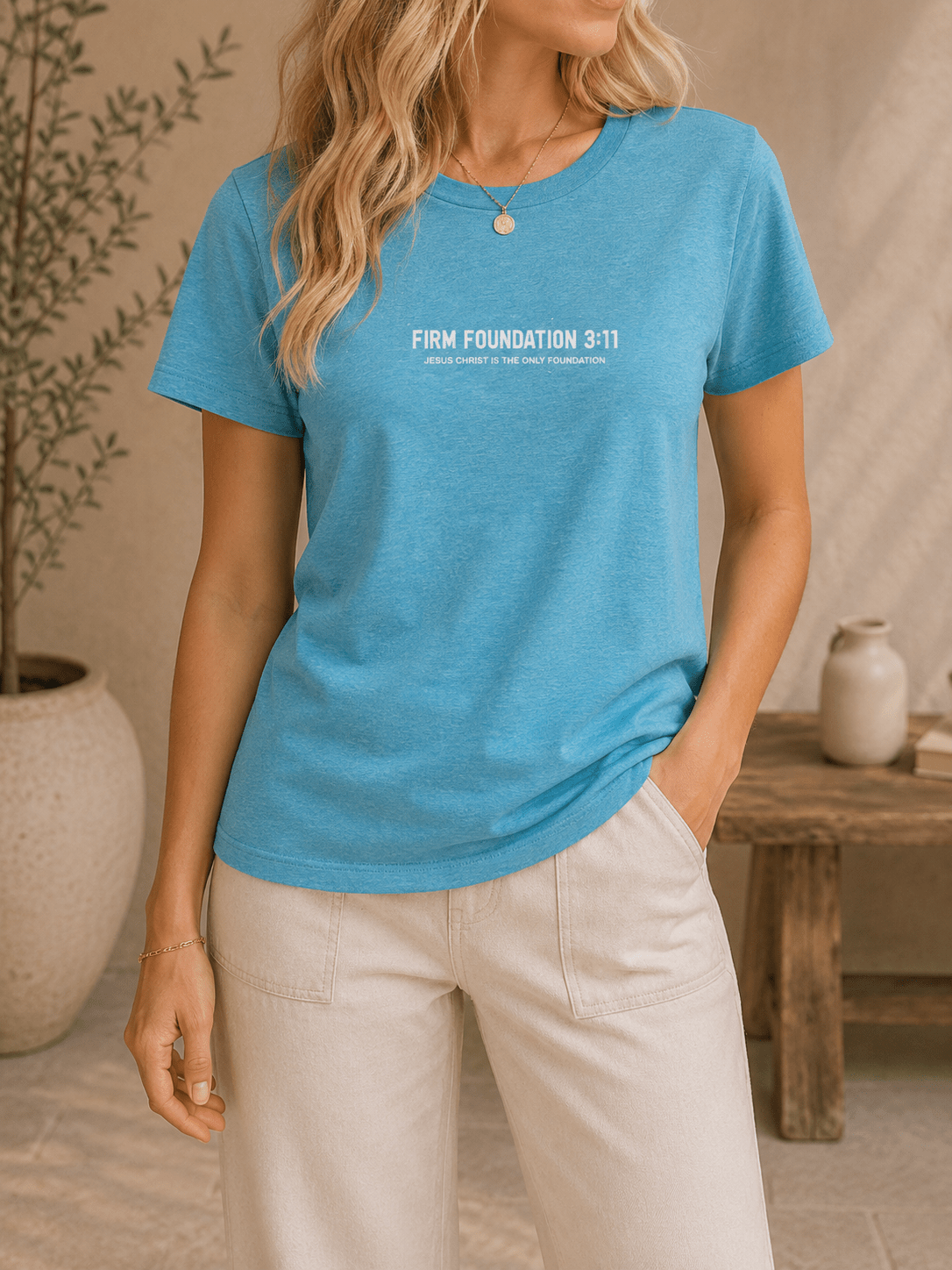 Ladies Crew "Jesus Christ is the Only Foundation" T-Shirt - Firm Foundation 3:11