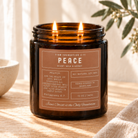 Peace prayer candle in a warm, sunlit setting