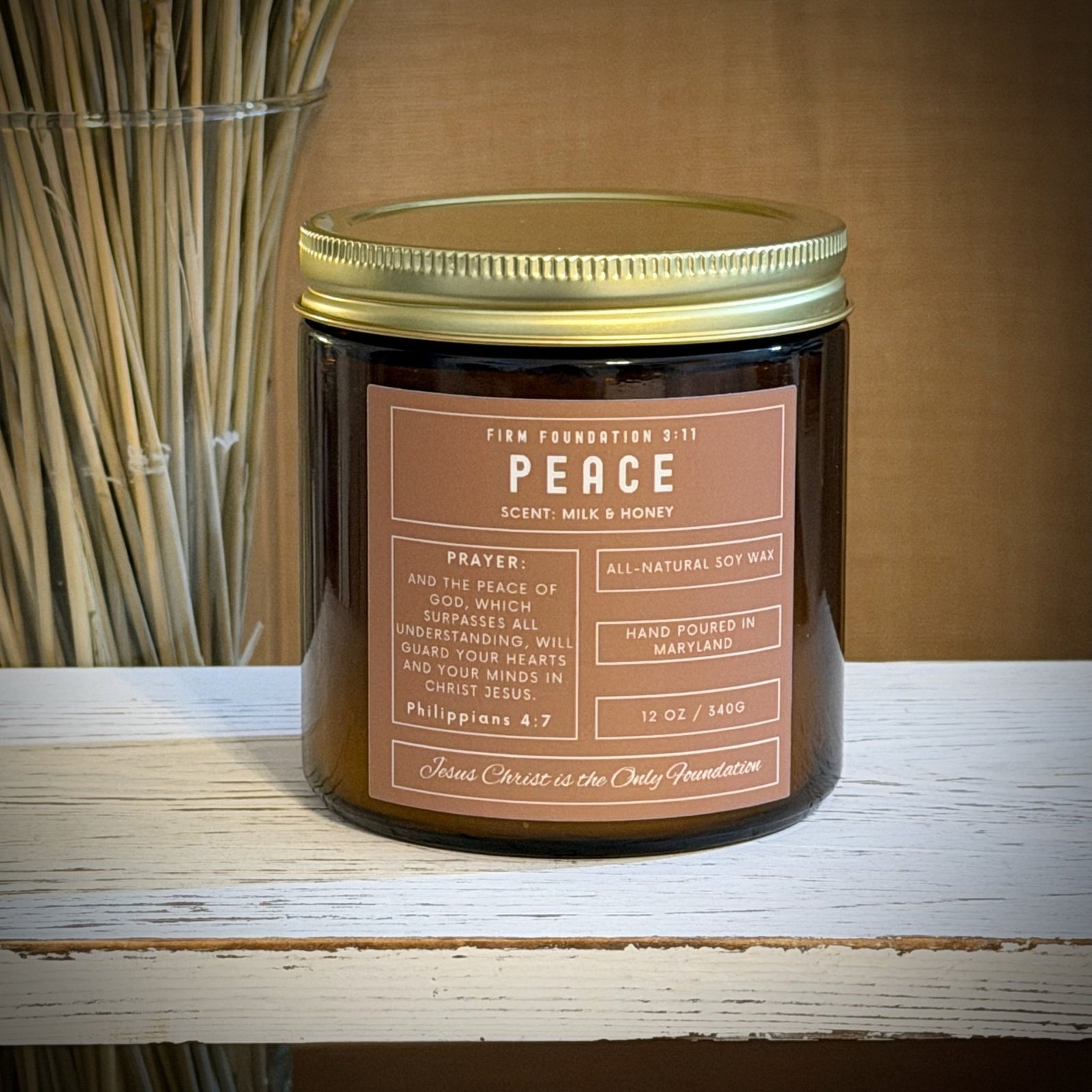 "Peace" Prayer Candle - Hand Poured Premium Soy Wax - Firm Foundation 3:11