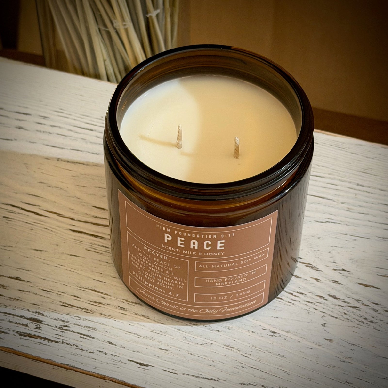 "Peace" Prayer Candle - Hand Poured Premium Soy Wax - Firm Foundation 3:11