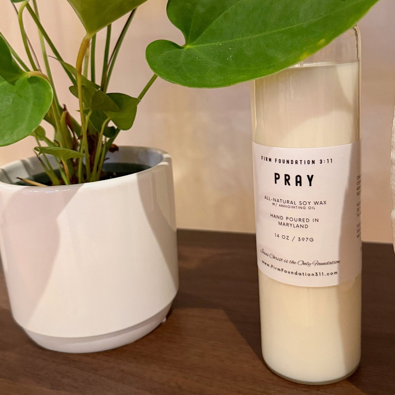 Pray Candle - Unscented - Firm Foundation 3:11