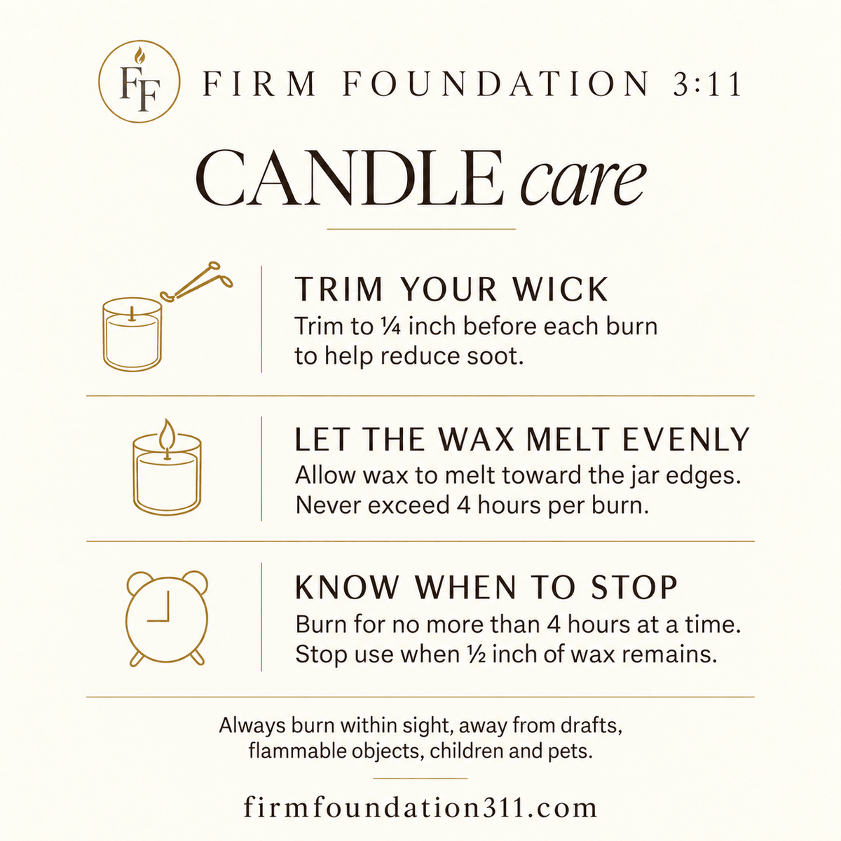 Promise Collection | 3 Prayer Candle Set - Firm Foundation 3:11