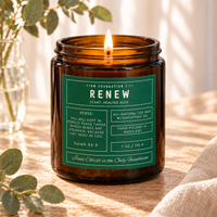 Renew prayer candle in a warm, sunlit setting