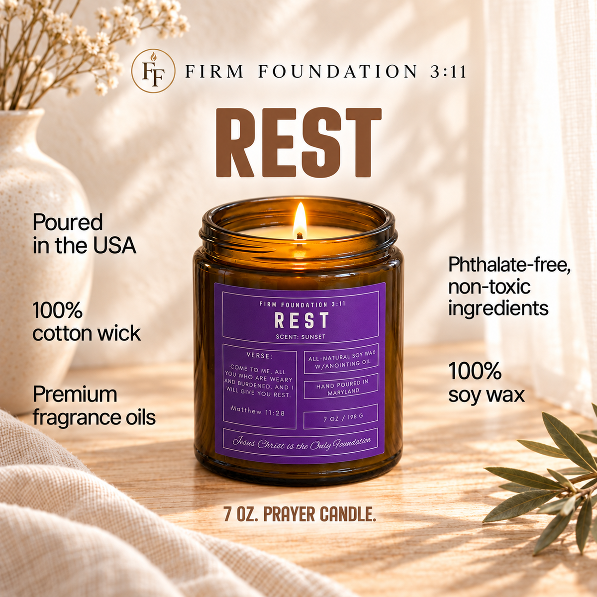 Rest prayer candle with candle details