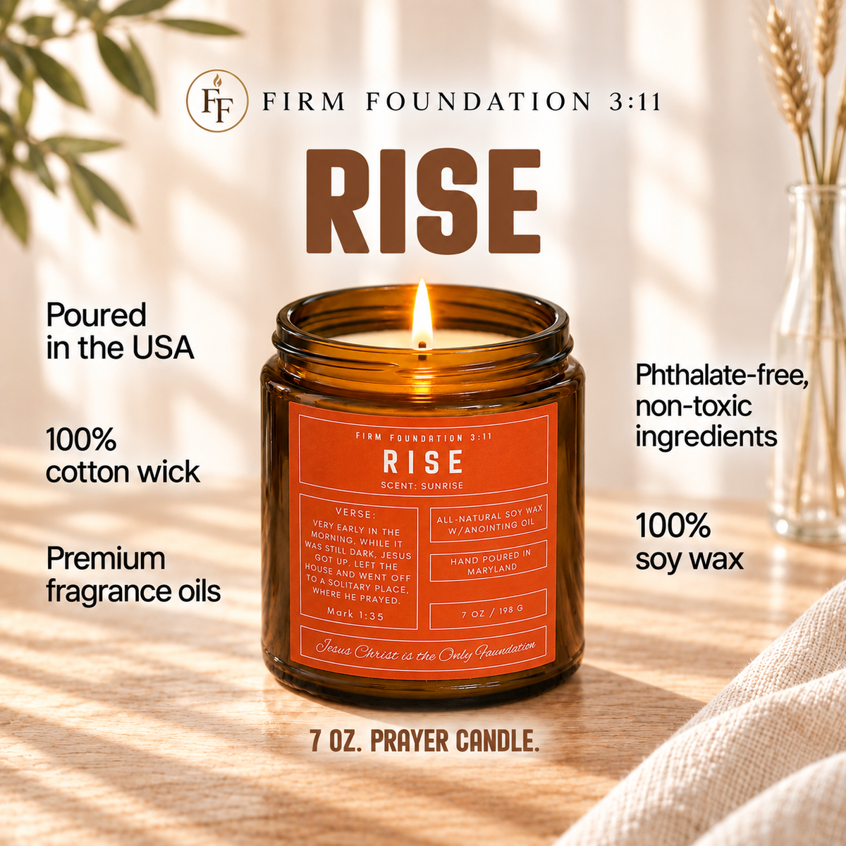 Rise prayer candle with candle details