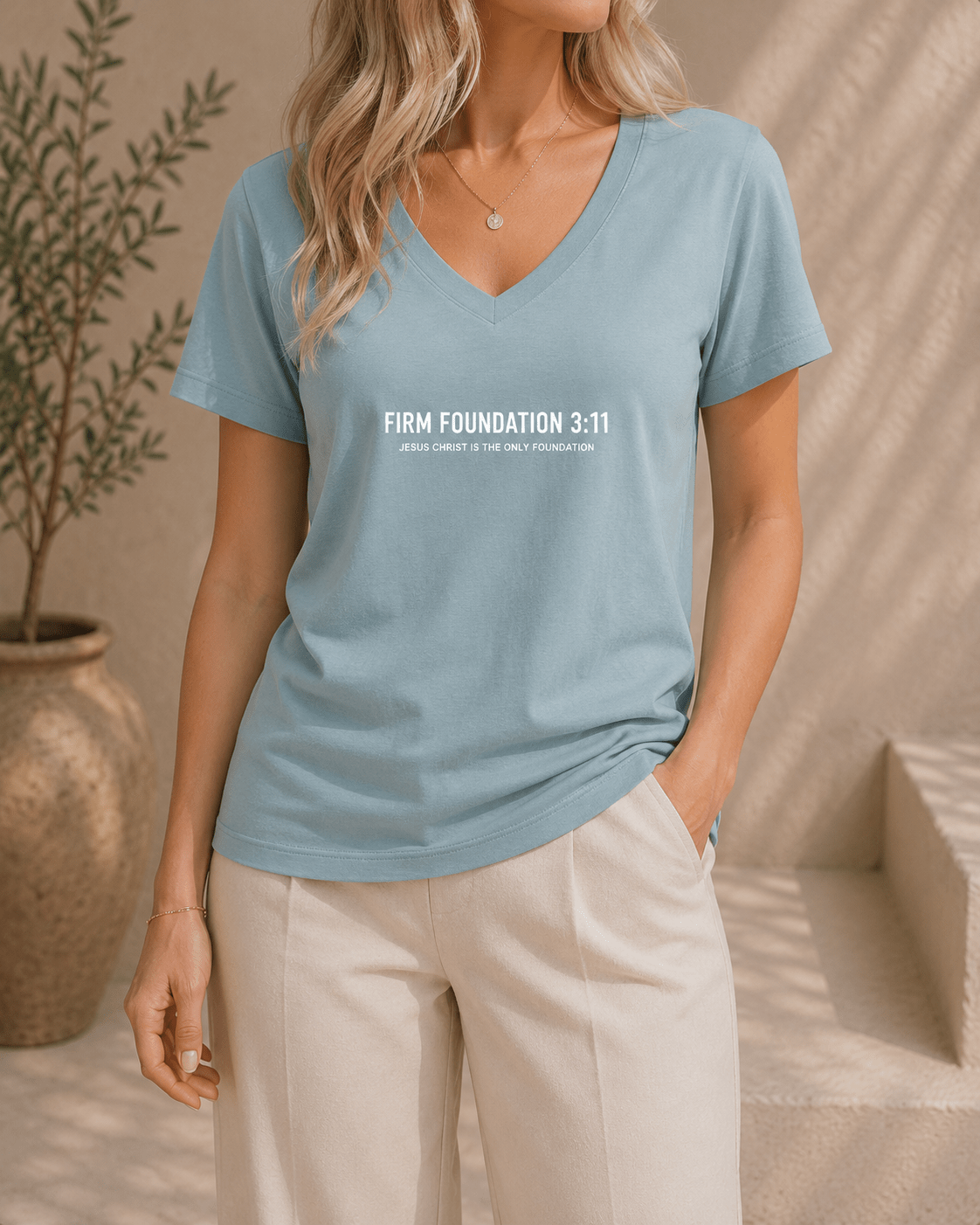 "The Foundation" Ladies V-Neck by Firm Foundation 3:11 - Firm Foundation 3:11