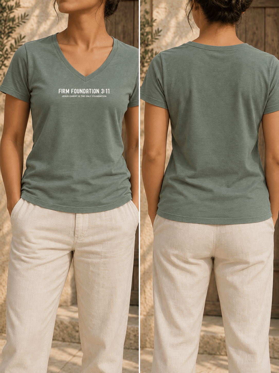 "The Foundation" Ladies V-Neck by Firm Foundation 3:11 - Firm Foundation 3:11