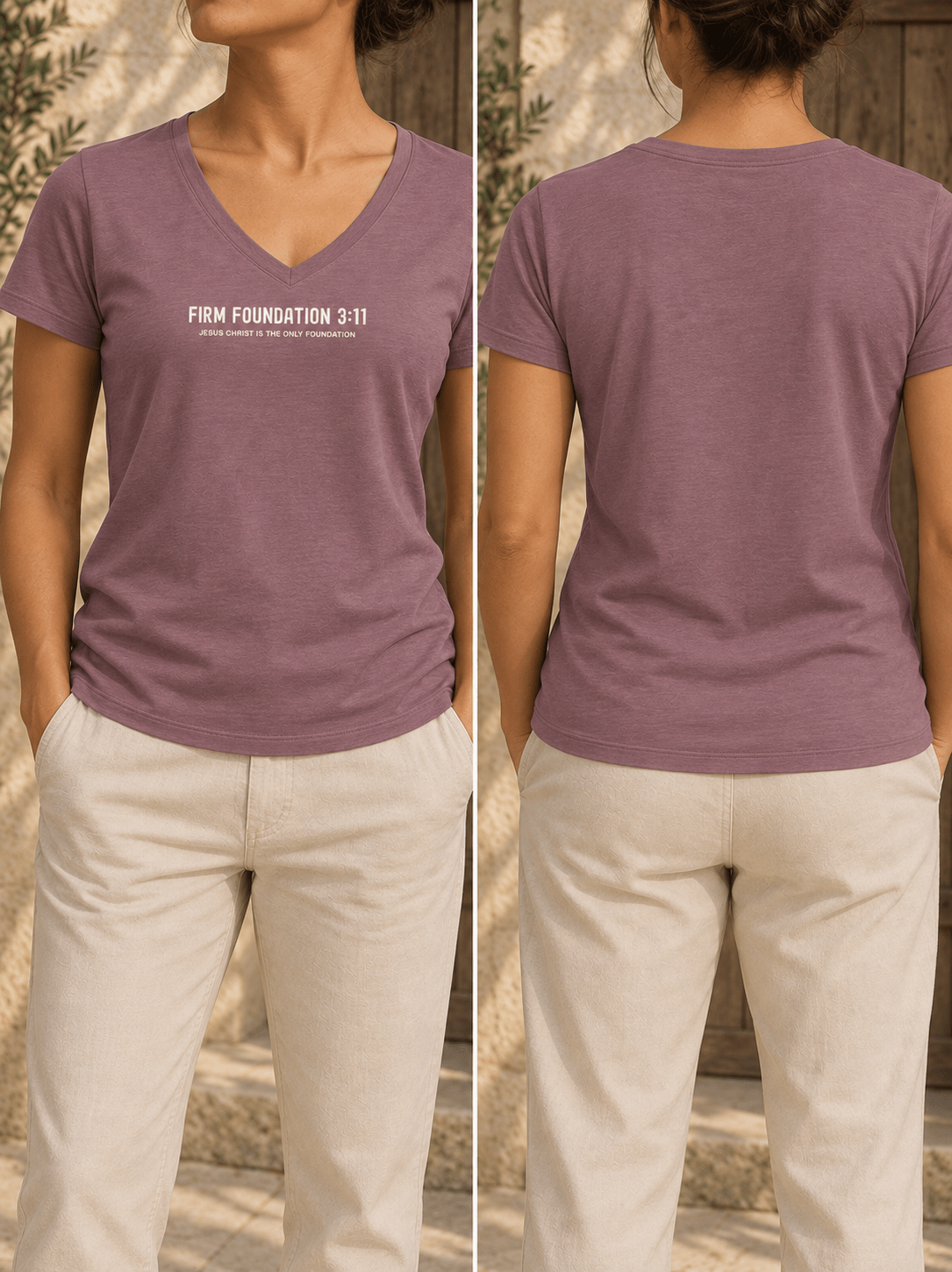 "The Foundation" Ladies V-Neck by Firm Foundation 3:11 - Firm Foundation 3:11